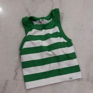 JoyLab Women's padded ribbed seamless tank top in green and white stripes XS